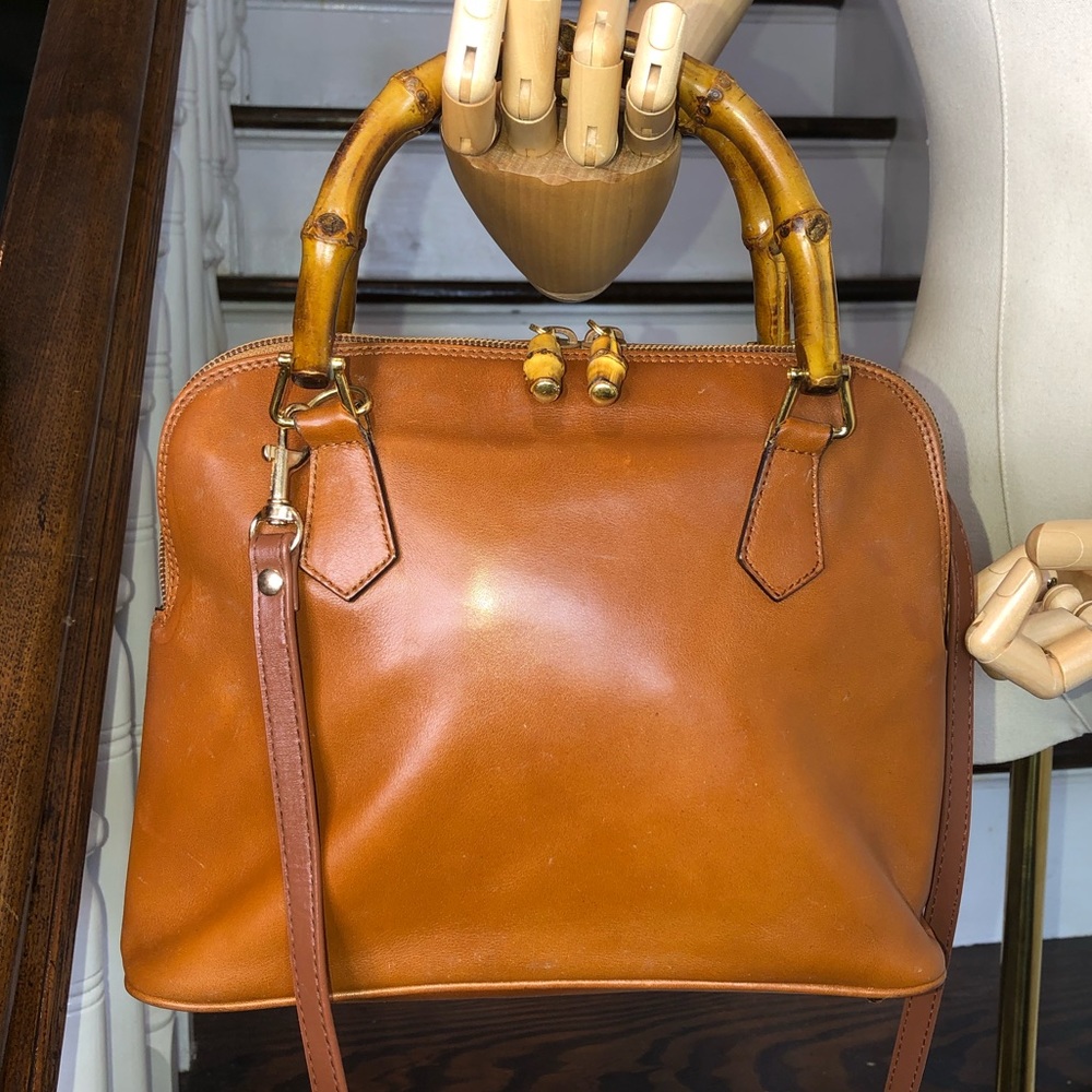 Vintage GUCCI Bamboo Top Handle & Dual Zipper Dome Shaped Leather Shoulder Bag
